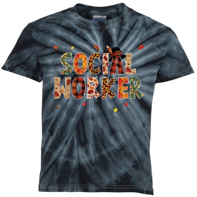 Funny Social Worker Pumpkin Autumn Tree Fall Leaves Kids Tie-Dye T-Shirt