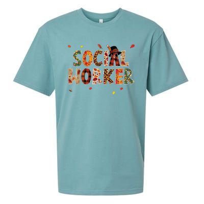 Funny Social Worker Pumpkin Autumn Tree Fall Leaves Sueded Cloud Jersey T-Shirt