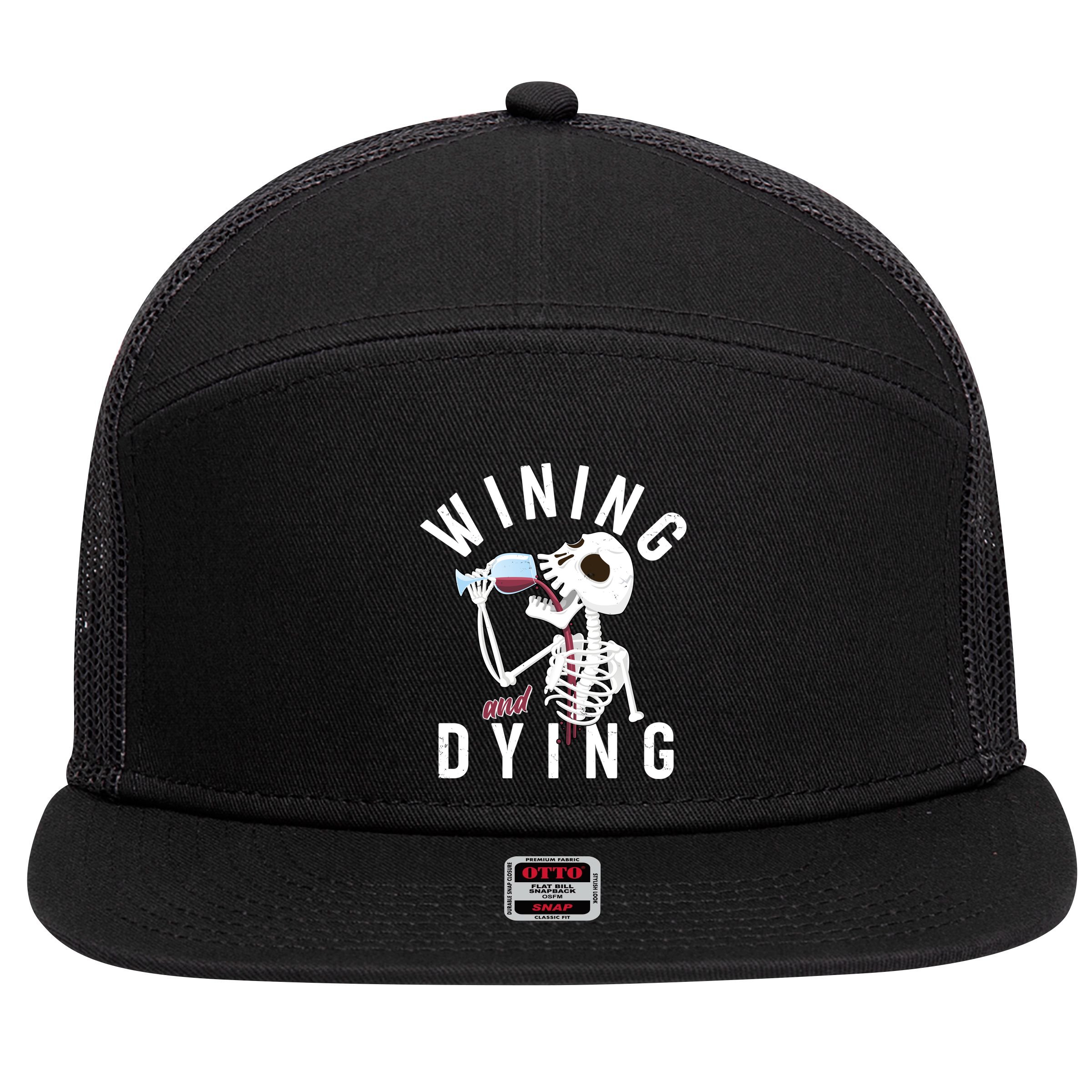 Funny Skeleton Wining And Dying 7 Panel Mesh Trucker Snapback Hat