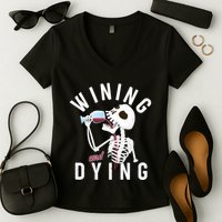 Funny Skeleton Wining And Dying Women's V-Neck T-Shirt