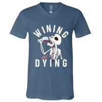 Funny Skeleton Wining And Dying V-Neck T-Shirt