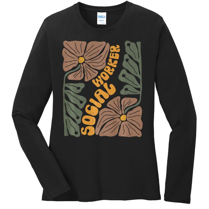 Floral Social Worker Lcsw And Lmsw Wildflower Social Work Ladies Long Sleeve Shirt