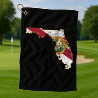 Florida State With Florida Shape Flag Golf Towel