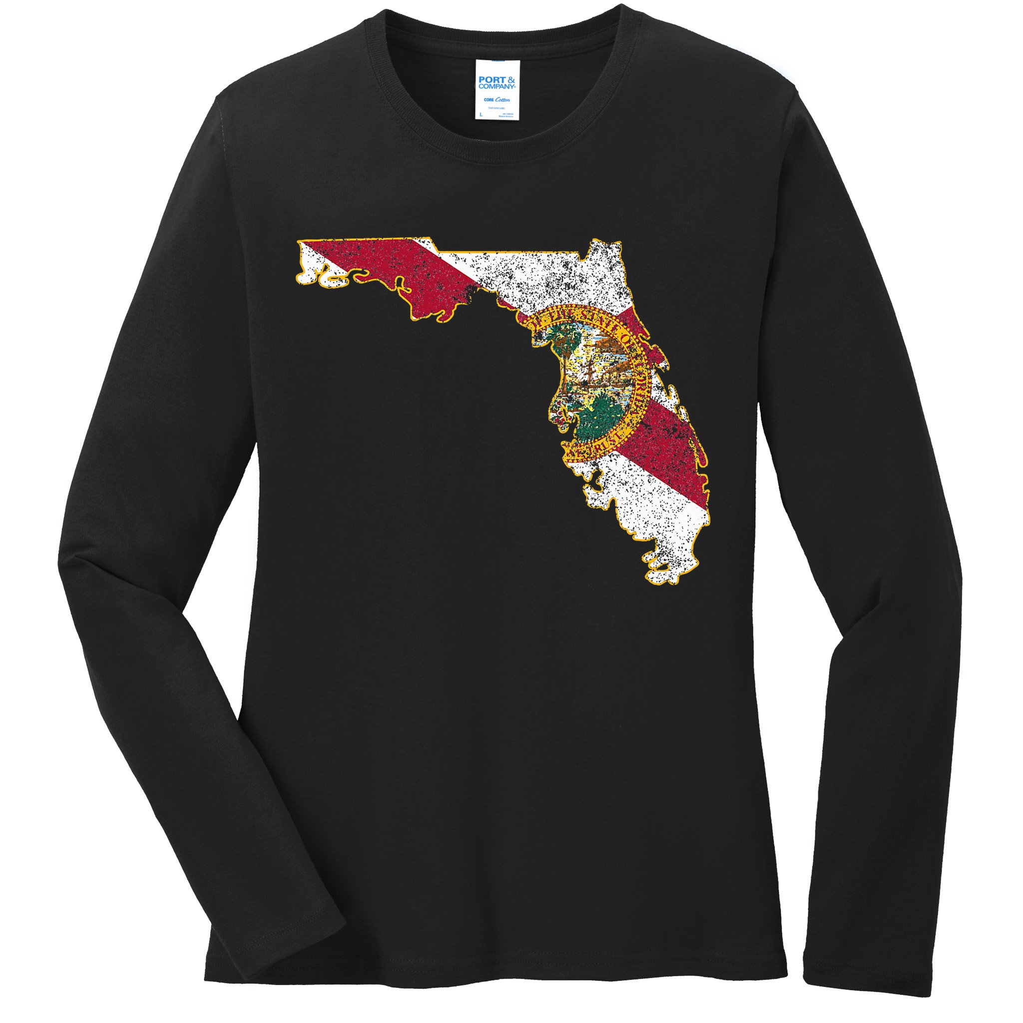 Florida State With Florida Shape Flag Ladies Long Sleeve Shirt