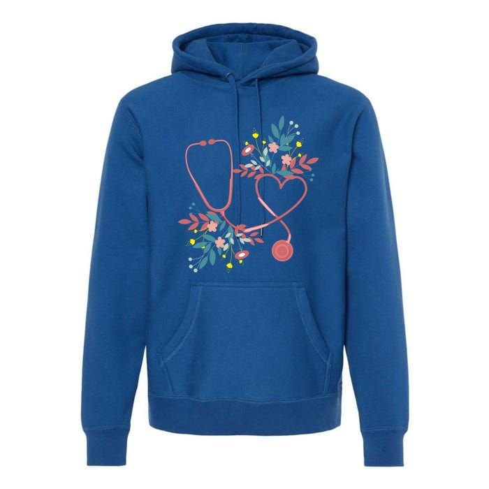 Floral Stethoscope With Heart Love Nursing Doctor Gift Premium Hoodie