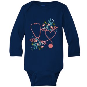 Floral Stethoscope With Heart Love Nursing Doctor Gift Baby Long Sleeve Bodysuit