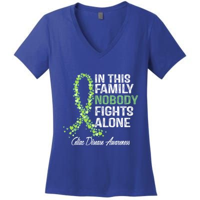 Family Support Warrior Fighter Celiac Disease Awareness Gift Women's V-Neck T-Shirt