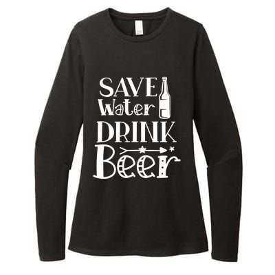 Funny Save Water Beer Quote With A Bottle Illustration Great Gift Womens CVC Long Sleeve Shirt