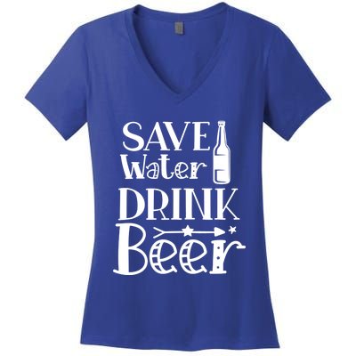 Funny Save Water Beer Quote With A Bottle Illustration Great Gift Women's V-Neck T-Shirt