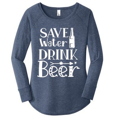 Funny Save Water Beer Quote With A Bottle Illustration Great Gift Women's Perfect Tri Tunic Long Sleeve Shirt