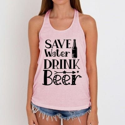 Funny Save Water Beer Quote With A Bottle Illustration Great Gift Women's Knotted Racerback Tank