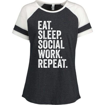 Funny Social Worker Gift Eat Sleep Social Work Repeat Gift Enza Ladies Jersey Colorblock Tee