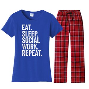 Funny Social Worker Gift Eat Sleep Social Work Repeat Gift Women's Flannel Pajama Set