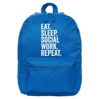 Funny Social Worker Gift Eat Sleep Social Work Repeat Gift 16 in Basic Backpack