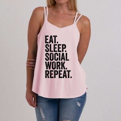 Funny Social Worker Gift Eat Sleep Social Work Repeat Gift Women's Strappy Tank