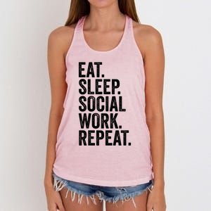 Funny Social Worker Gift Eat Sleep Social Work Repeat Gift Women's Knotted Racerback Tank