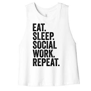 Funny Social Worker Gift Eat Sleep Social Work Repeat Gift Women's Racerback Cropped Tank