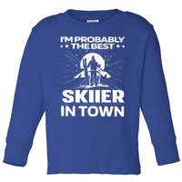 Funny Skiing Winter Sports Cool Gift Ski Skier Gift Toddler Long Sleeve Shirt