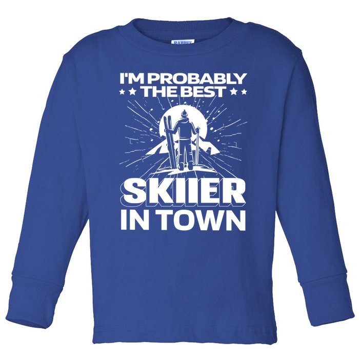 Funny Skiing Winter Sports Cool Gift Ski Skier Gift Toddler Long Sleeve Shirt