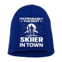 Funny Skiing Winter Sports Cool Gift Ski Skier Gift Short Acrylic Beanie