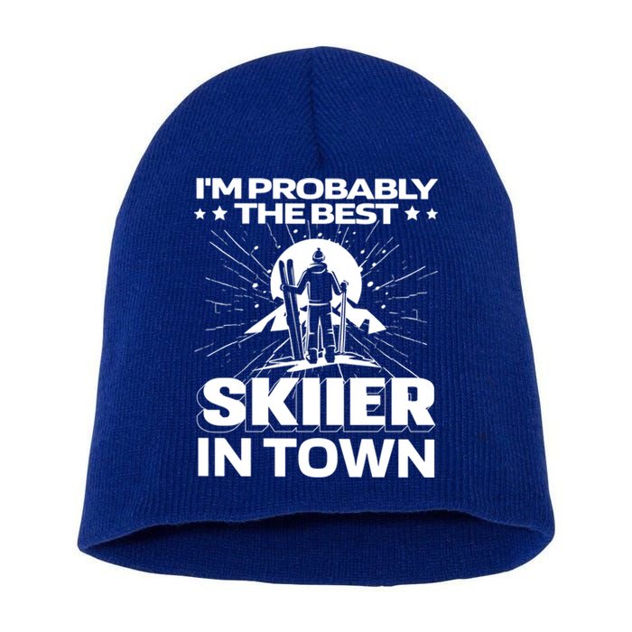 Funny Skiing Winter Sports Cool Gift Ski Skier Gift Short Acrylic Beanie