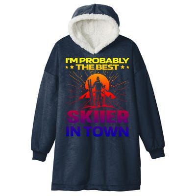 Funny Skiing Winter Sports Great Gift Ski Skier Gift Hooded Wearable Blanket