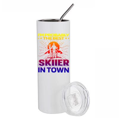 Funny Skiing Winter Sports Great Gift Ski Skier Gift Stainless Steel Tumbler