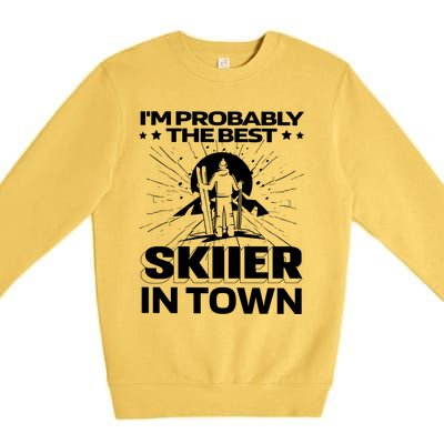 Funny Skiing Winter Sports Cool Gift Ski Skier Funny Gift Premium Crewneck Sweatshirt