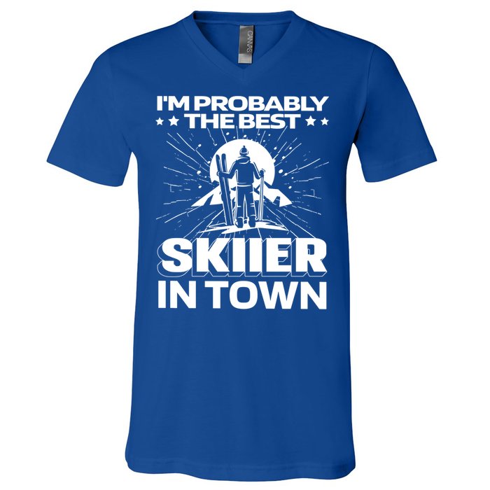 Funny Skiing Winter Sports Cool Gift Ski Skier Funny Gift V-Neck T-Shirt