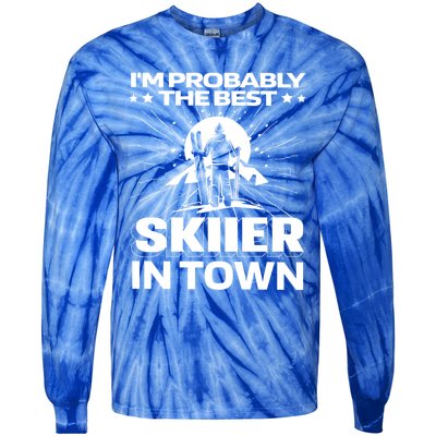 Funny Skiing Winter Sports Cool Gift Ski Skier Funny Gift Tie-Dye Long Sleeve Shirt