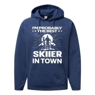 Funny Skiing Winter Sports Cool Gift Ski Skier Funny Gift Performance Fleece Hoodie