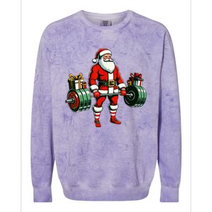 Funny santa Weightlifting christmas santa deadlifting Colorblast Crewneck Sweatshirt