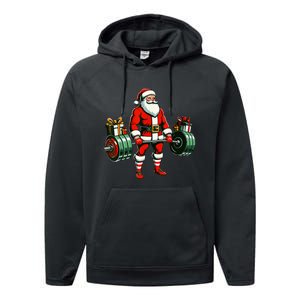 Funny santa Weightlifting christmas santa deadlifting Performance Fleece Hoodie