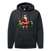 Funny santa Weightlifting christmas santa deadlifting Performance Fleece Hoodie