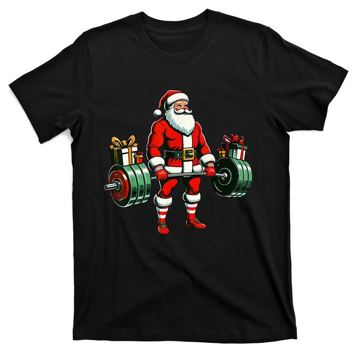 Funny santa Weightlifting christmas santa deadlifting T-Shirt