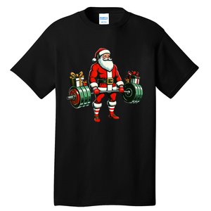 Funny santa Weightlifting christmas santa deadlifting Tall T-Shirt