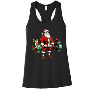 Funny santa Weightlifting christmas santa deadlifting Women's Racerback Tank