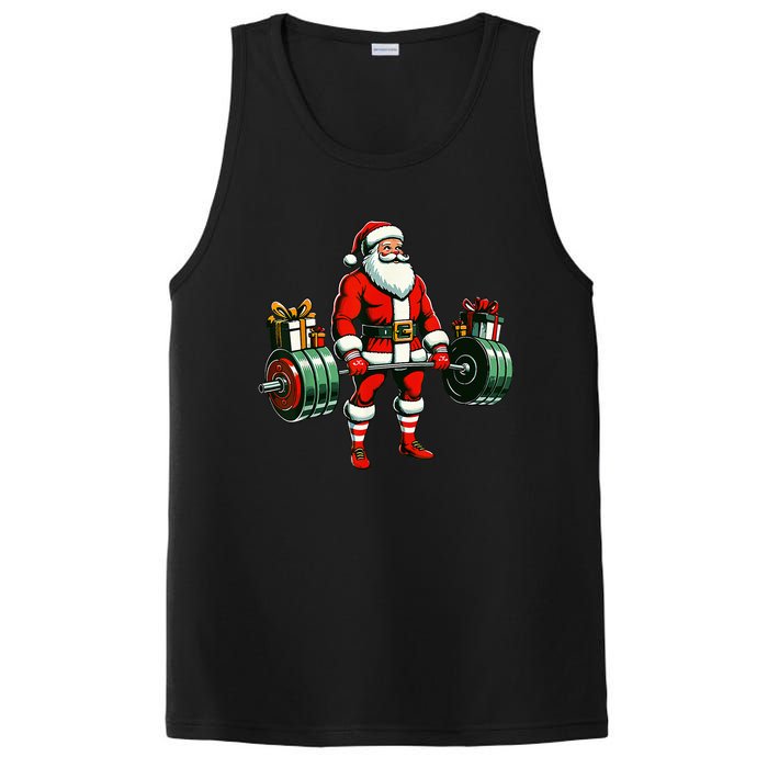 Funny santa Weightlifting christmas santa deadlifting PosiCharge Competitor Tank