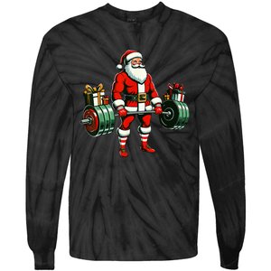 Funny santa Weightlifting christmas santa deadlifting Tie-Dye Long Sleeve Shirt