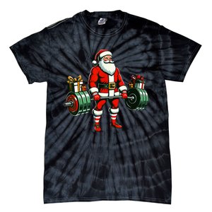 Funny santa Weightlifting christmas santa deadlifting Tie-Dye T-Shirt