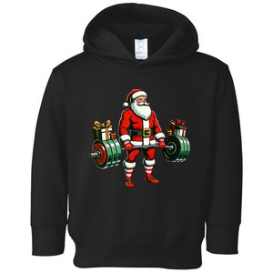 Funny santa Weightlifting christmas santa deadlifting Toddler Hoodie