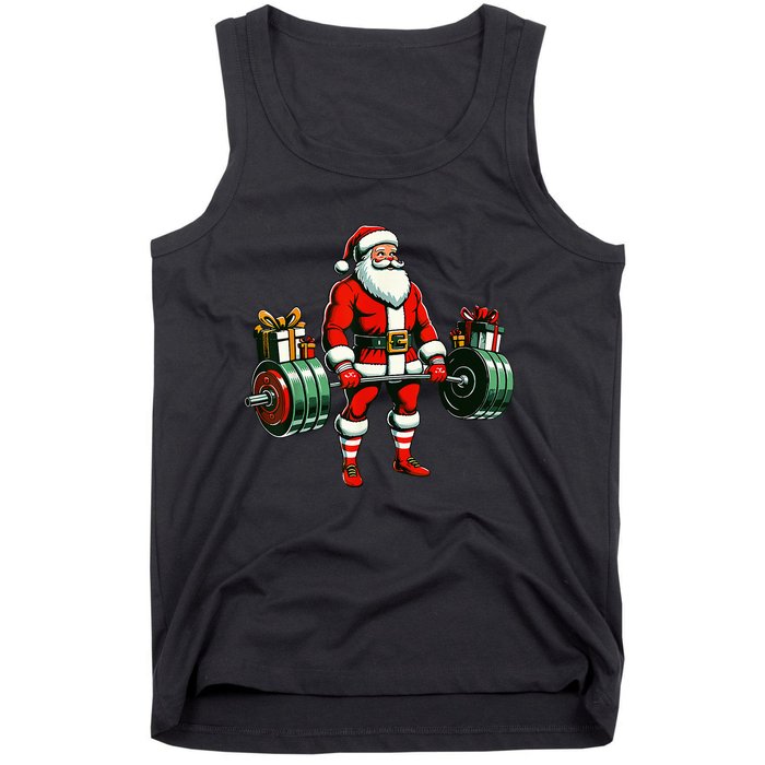 Funny santa Weightlifting christmas santa deadlifting Tank Top