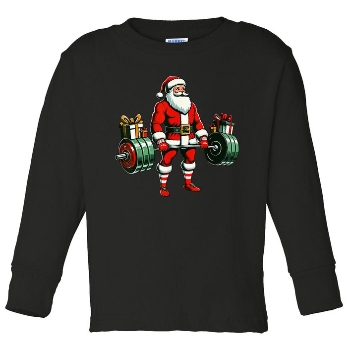 Funny santa Weightlifting christmas santa deadlifting Toddler Long Sleeve Shirt