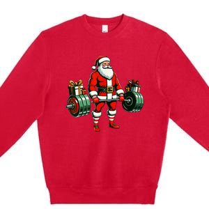 Funny santa Weightlifting christmas santa deadlifting Premium Crewneck Sweatshirt