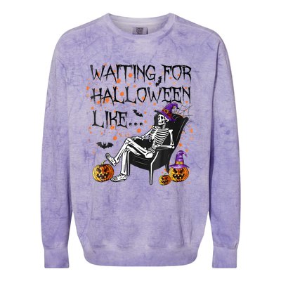 Funny Skeleton Waiting For Halloween Colorblast Crewneck Sweatshirt