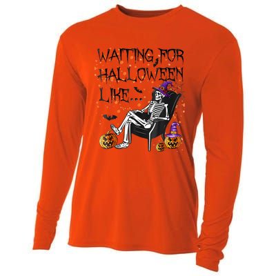 Funny Skeleton Waiting For Halloween Cooling Performance Long Sleeve Crew