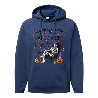 Funny Skeleton Waiting For Halloween Performance Fleece Hoodie