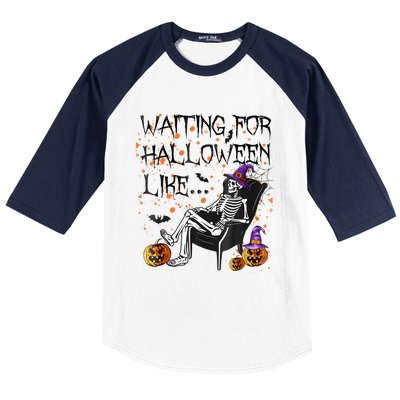 Funny Skeleton Waiting For Halloween Baseball Sleeve Shirt