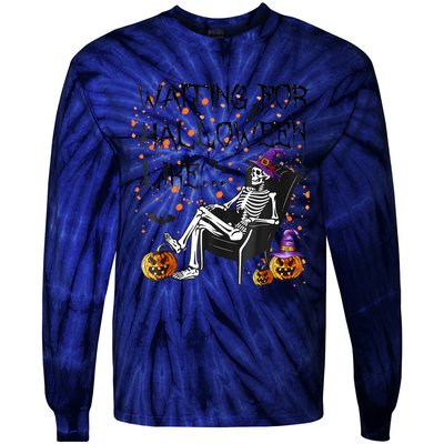 Funny Skeleton Waiting For Halloween Tie-Dye Long Sleeve Shirt