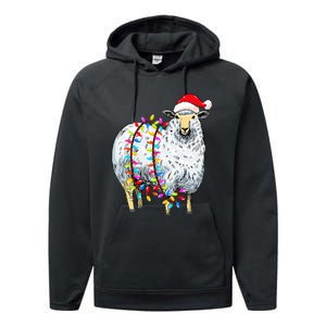 Festive Sheep with Christmas Lights Perfect Gift Performance Fleece Hoodie